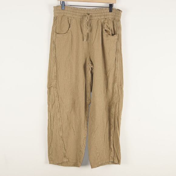 Free People Pants - Free People Something Good Leaf Green Striped Cotton Pull On Barrel Leg Pants L